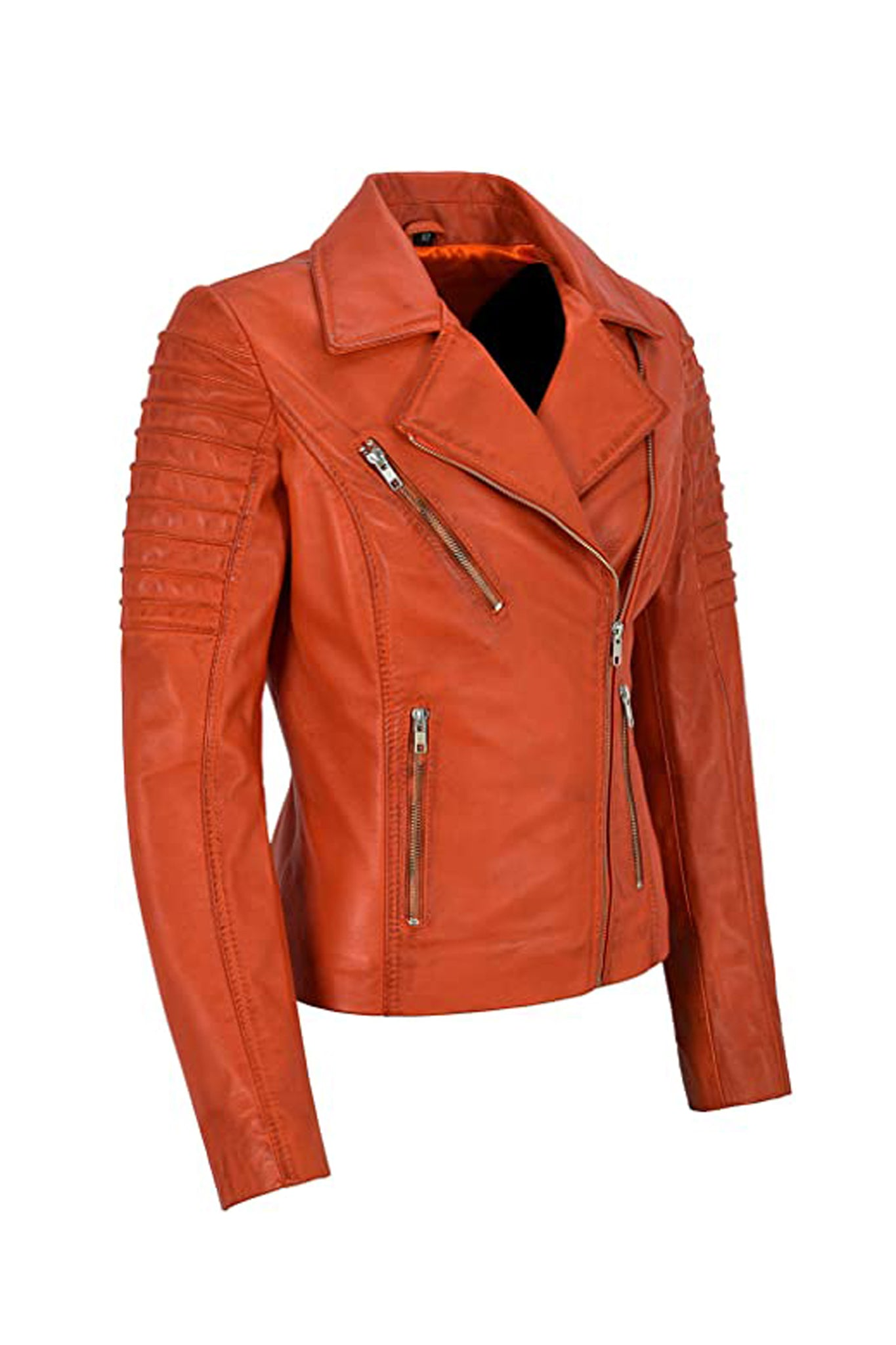 Women’s Waxed Red Sheepskin Leather Motorcycle Biker Jacket - Image 3