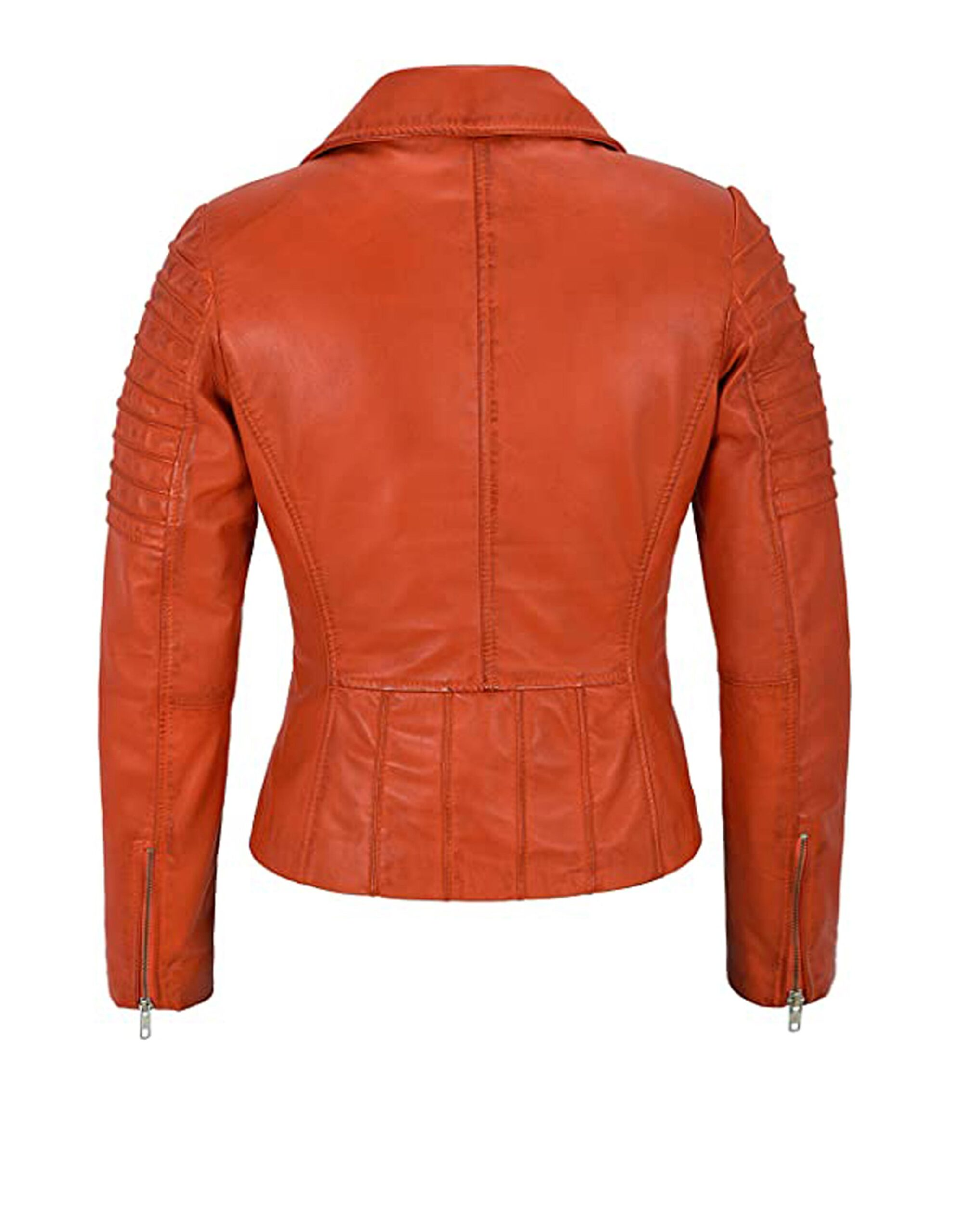 Women’s Waxed Red Sheepskin Leather Motorcycle Biker Jacket - Image 2